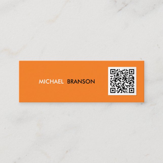 Carte De Visite Mini Professionnel Moderne ORANGE Noir Minimal CODE QR  (Devant)