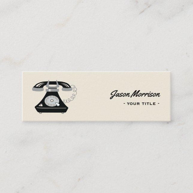 Carte De Visite Mini Rétro Téléphone Noir Vieux Style Professionnel (Devant)