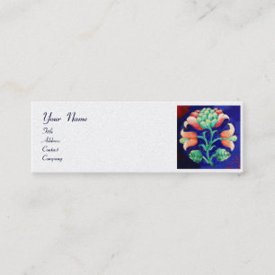 Carte De Visite Mini ROSE BLEU VERT MONOGRAMME FLORAL Pearle blanche