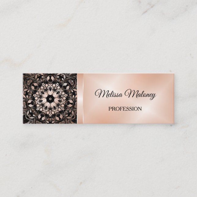 Carte De Visite Mini Rose Gold Black Floral Mandala (Devant)