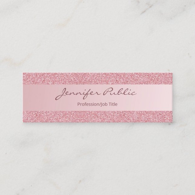 Carte De Visite Mini Rose Gold Parties scintillant Script moderne minim (Devant)