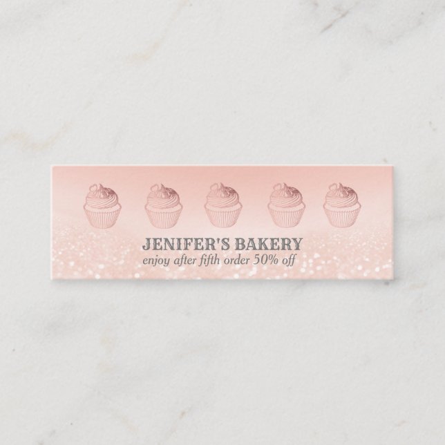 Carte De Visite Mini Rose moderne or glittery cupcake boulangerie maiso (Devant)