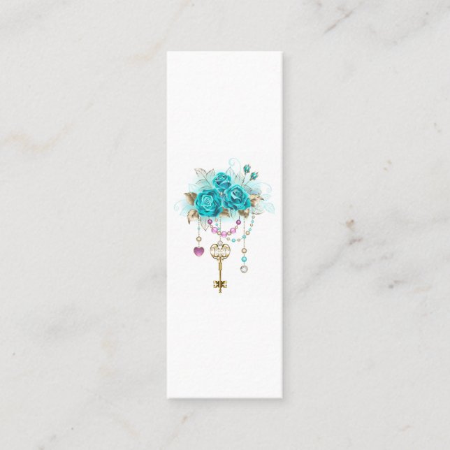 Carte De Visite Mini Roses turquoise avec touches (Devant)