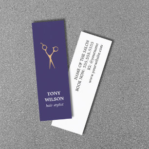 Carte De Visite Mini Salon des ciseaux d'or Faux Bleu Moderne