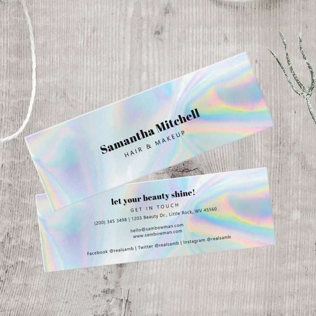 Carte De Visite Mini Salon d'Iridescente moderne maquillage de beauté (Modern Mini Holographic Business Card)