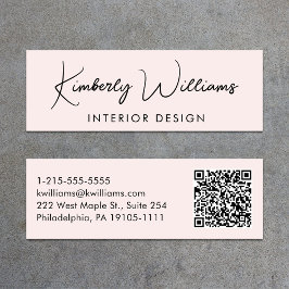 Carte De Visite Mini Script moderne professionnel QR Code Rose