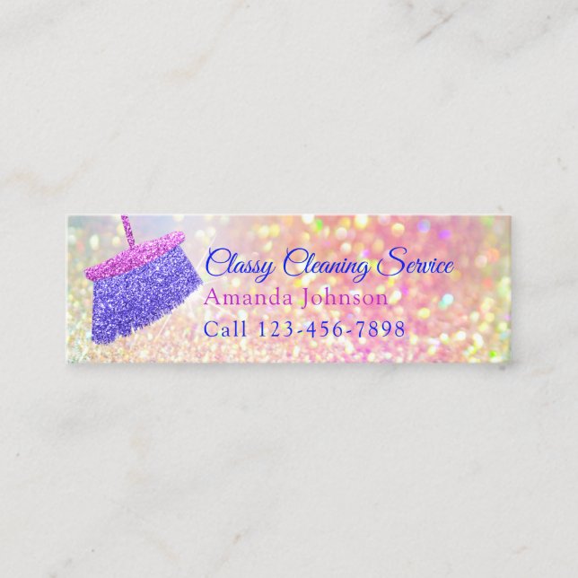 Carte De Visite Mini Services de nettoyage Parties scintillant Rose ros (Devant)