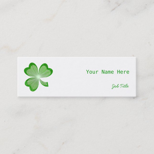 Carte De Visite Mini Shamrock Blanc côté maigre vert dos (Devant)