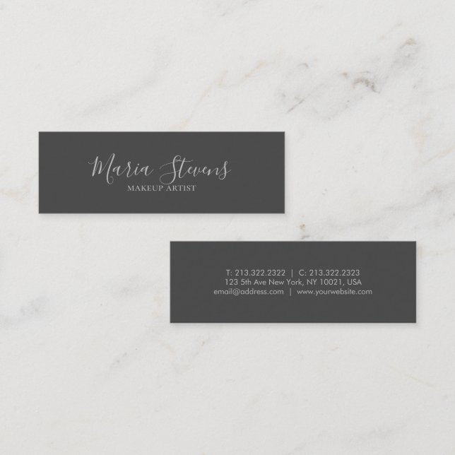 Carte De Visite Mini Signature professionnelle élégante en gris (Devant / Derrière)