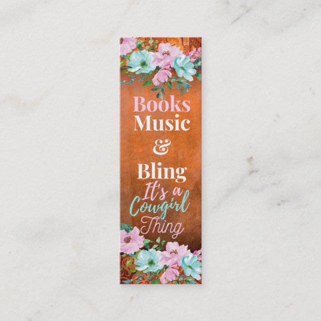 Carte De Visite Mini signet floral Cowgirl Rust Pink & Aqua (Devant)
