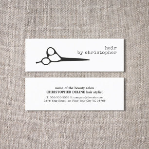 Carte De Visite Mini Simple Elegant noir blanc ciseaux Liste de cheveux