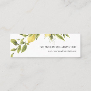 Carte De Visite Mini Site Web de Mariage jaune citron et feuille