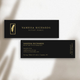 Carte De Visite Mini Sleek Black & Gold Feather Photo QR Code Notaire