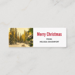 Carte De Visite Mini Snowy Winter Path with Pine Trees Noël