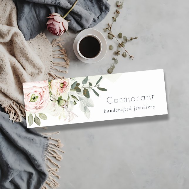 Carte De Visite Mini Soft Chic Blush Pink Peony Feuilleté Botanique Flo (Créateur téléchargé)