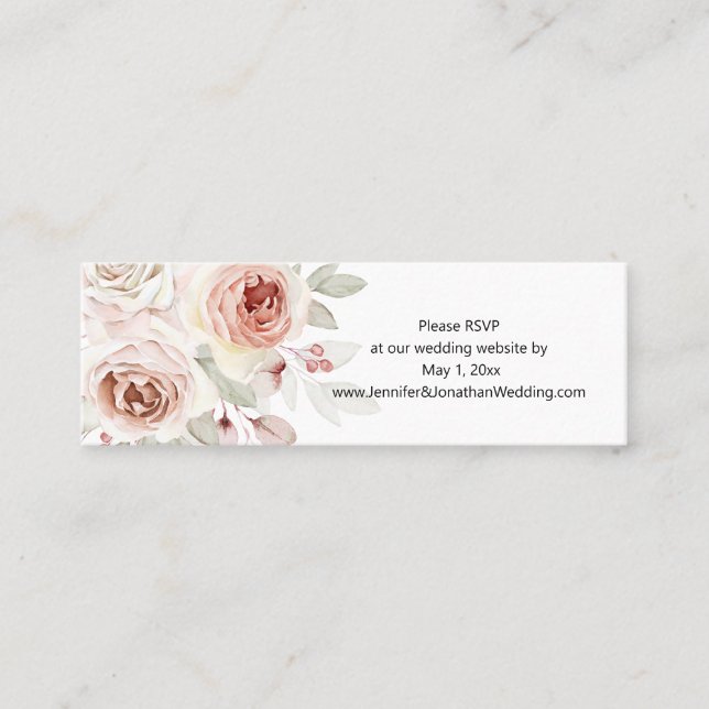 Carte De Visite Mini Soft Romantic Rose site web Mariage RSVP (Devant)