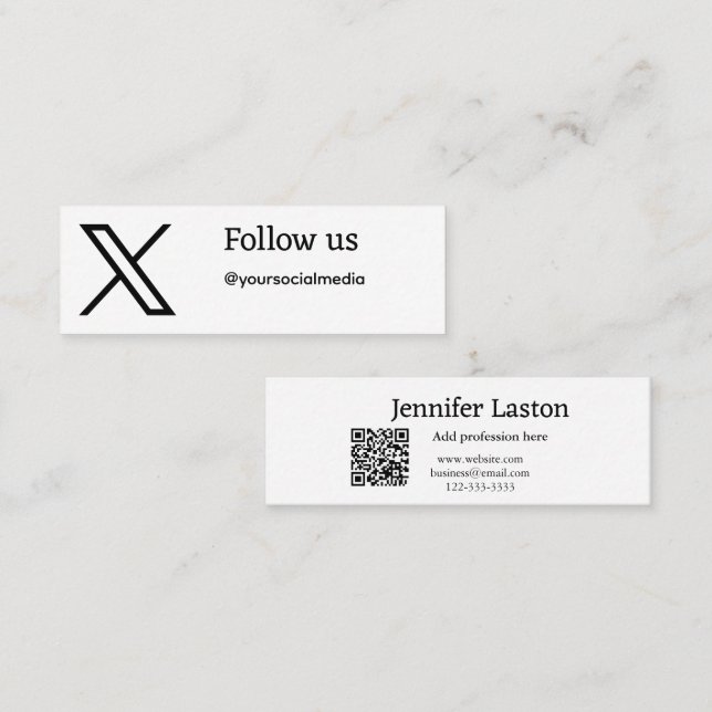 Carte De Visite Mini suivre twitter X nom d'utilisateur médias sociaux  (Devant / Derrière)