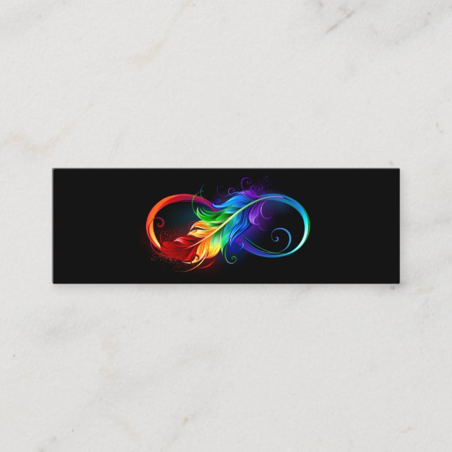 Carte De Visite Mini Symbole d'infini avec plume arc-en-ciel (Devant)