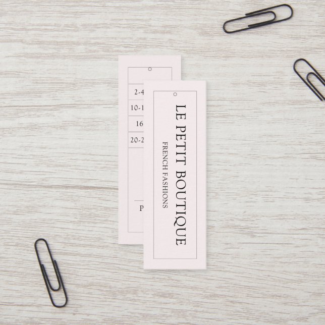 Carte De Visite Mini Tag de prix de pendaison du tableau des tailles de (Devant/Arrière en situation)