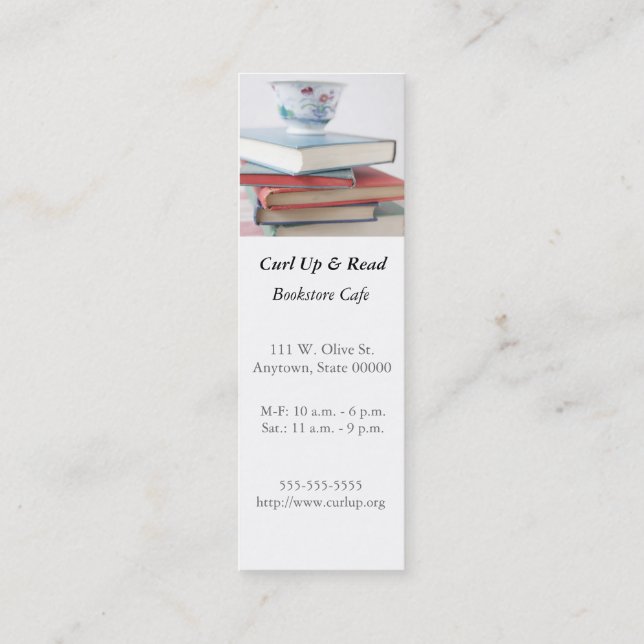 Carte De Visite Mini Teacup on book stack signet (Dos)