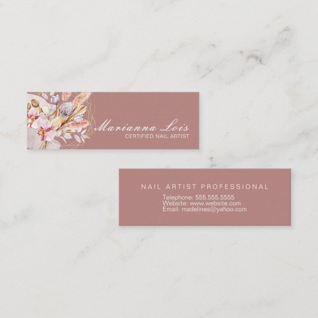 Carte De Visite Mini Technicien à ongles Salon Gold Bohemian Florals (Devant / Derrière)