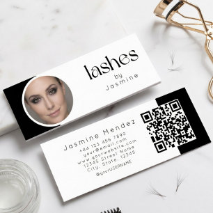 Carte De Visite Mini Technicien de cils Photo en noir et blanc Qr