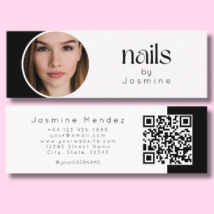 Carte De Visite Mini Technicien en Ongles Photo Qr Noir Et Blanc