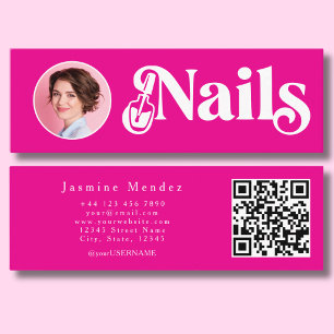 Carte De Visite Mini Technicien en Ongles Rose Vibrant Photo Qr