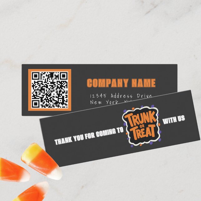 Carte De Visite Mini Tronc ou traiter le Merci d'Halloween gris (Mini Dark Grey Halloween Business QR Thank You Cards for Trick or Trunk or Treating. Pack of 100)