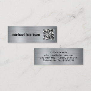 Carte De Visite Mini Typographie moderne minimale QR Code Silver