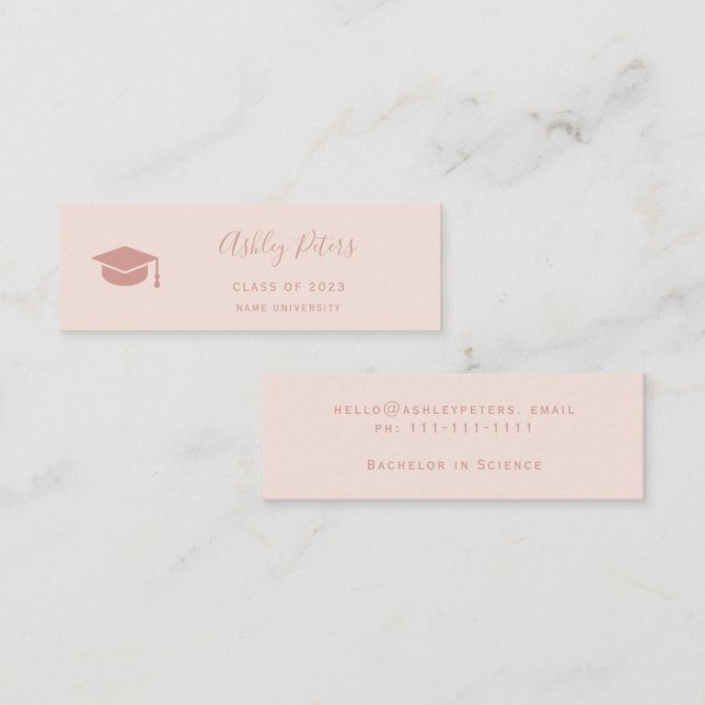 Carte De Visite Mini Typographie simple pastel blush rose graduation (Devant / Derrière)