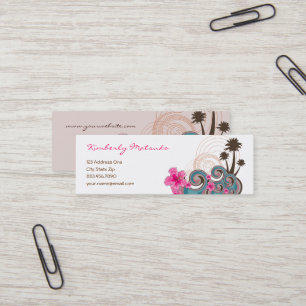 Carte De Visite Mini Vagues tropicales Hibiscus roses chauds Plage Palm