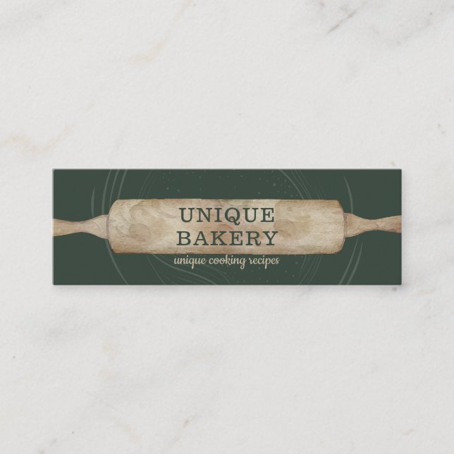 Carte De Visite Mini Vert Sage Beige Aquarelle Moderne Unique Boulanger (Devant)
