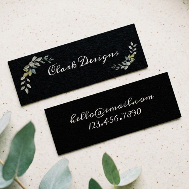 Carte De Visite Mini Vert Sage & verdure Elégant Cadre Feuille (Green Sage & Greenery Elegant Leaf frame Mini Business Card)