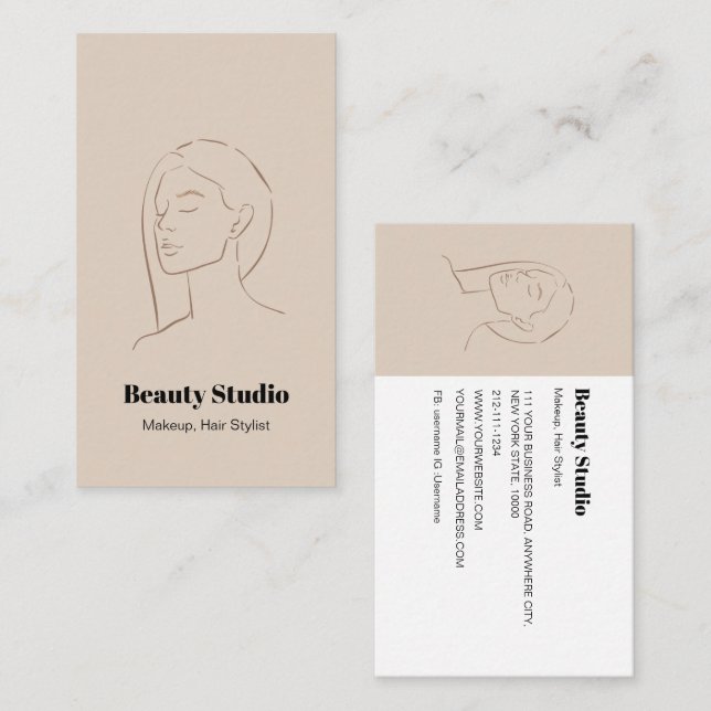 Carte De Visite Mini-visage logo cheveux beauté maquillage neutre (Devant / Derrière)