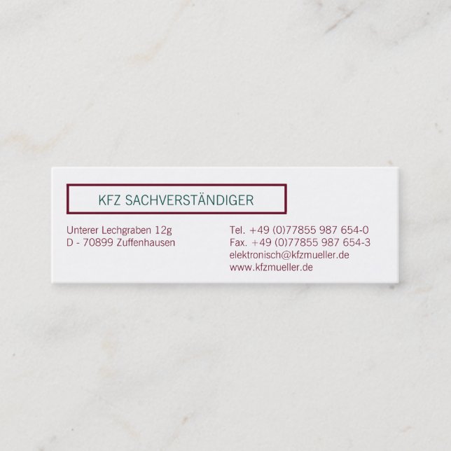 Carte De Visite Mini Visitenkarten Klassisch (Devant)