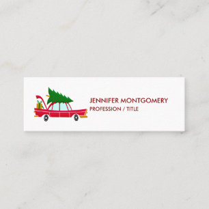 Carte De Visite Mini Voiture rouge rétro portant un arbre de Noël