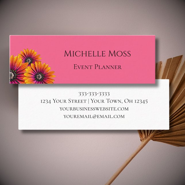 Carte De Visite Mini Whimsical Daisies Boho Pink Event Planner (Créateur téléchargé)