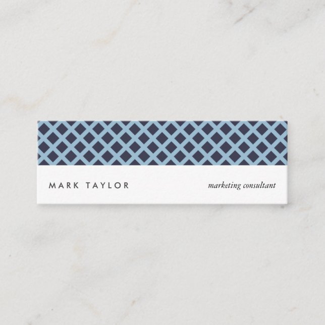 Carte De Visite Mini White navy blue grey criss-cross modern card (Devant)