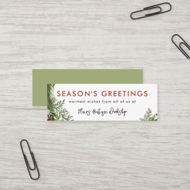 Carte De Visite Mini Wreath Festive de Noël pour petites entreprises (Devant/Arrière en situation)