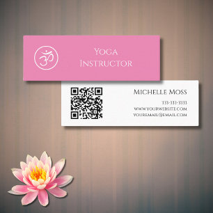 Carte De Visite Mini Yoga Instructeur Om Symbole QR Code rose