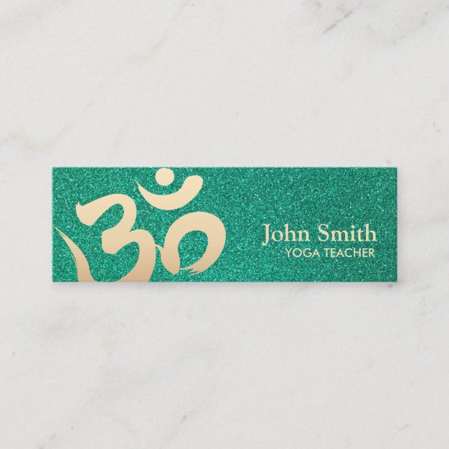 Carte De Visite Mini Yoga Instructor Gold Om Symbole Élégant Turquoise (Devant)