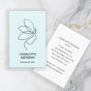 Carte De Visite Minimal, Beauté, Logo, Art Line, Bleu clair