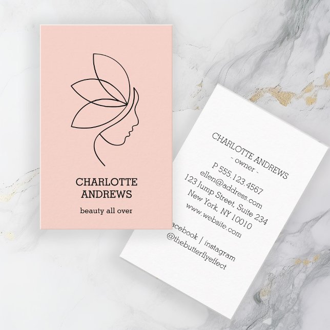 Carte De Visite Minimal, Beauté, Logo, Art Line, Blush (Créateur téléchargé)