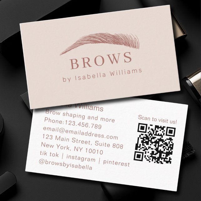 Carte De Visite Minimal Elegant Eyebrow Salon QR-Code (Minimal Elegant Eyebrow Salon QR-Code Business Card)