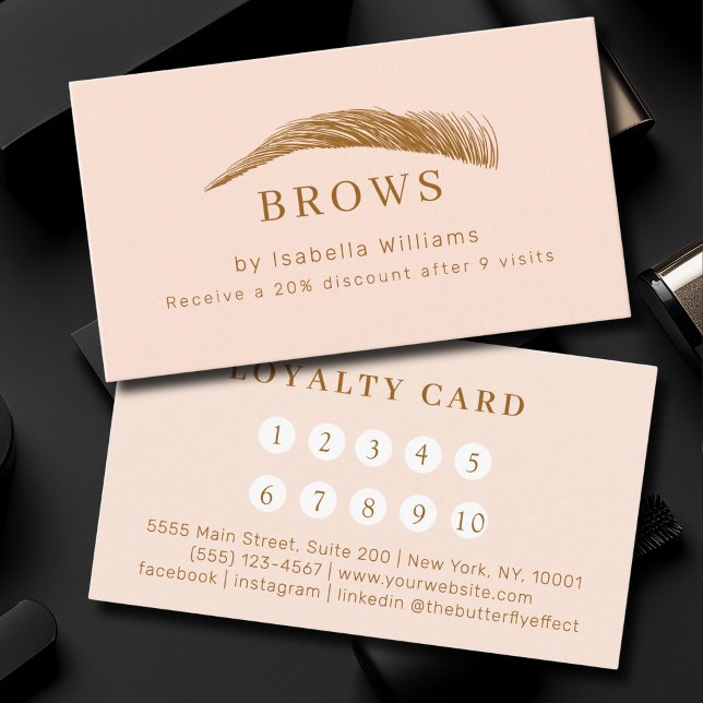 Carte De Visite Minimal Elegant Eyebrow Salon Salon Loyalty (Minimal Elegant Eyebrow Salon QR-Code Business Card)