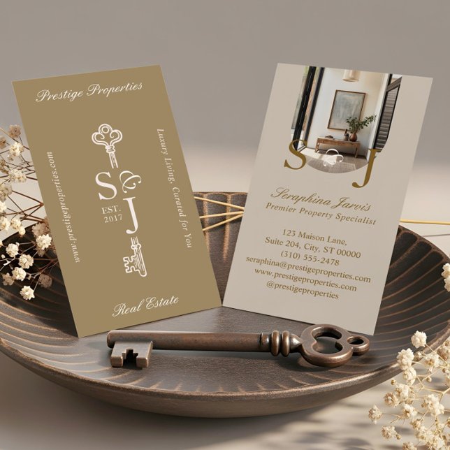 Carte De Visite Minimal Elegant Key Monogram Stylish Arch Photo  (Minimal Elegant Key Monogram Stylish Arch Photo Business Card)