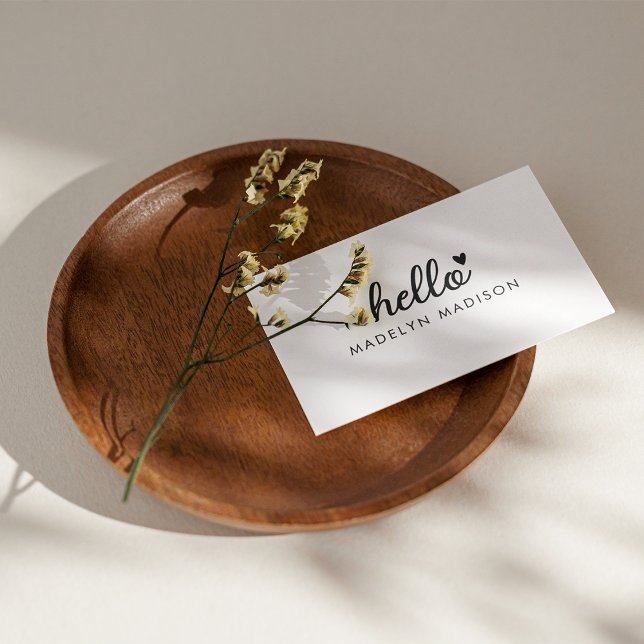 Carte De Visite Minimal Hello Simple Moderne Coeur Propre Blanc (Créateur téléchargé)