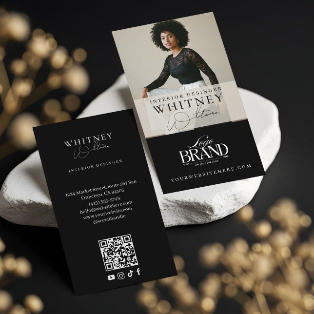 Carte De Visite Minimal Luxury Black Interior Designer Photo Logo (Minimal Luxury Black Interior Designer Photo Logo Business Card)