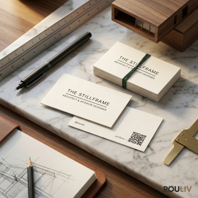 Carte De Visite Minimal Modern Architect | QR Code Warm White (Minimal Modern Architect  QR Code Warm White Business Card)